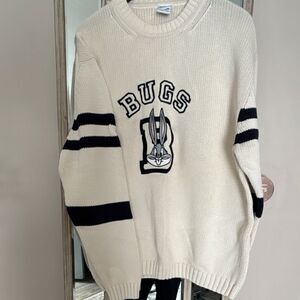 Warner Bros. Bugs Bunny Cotton Knit Pullover Sweater XXL Ivory Embroidered Logo